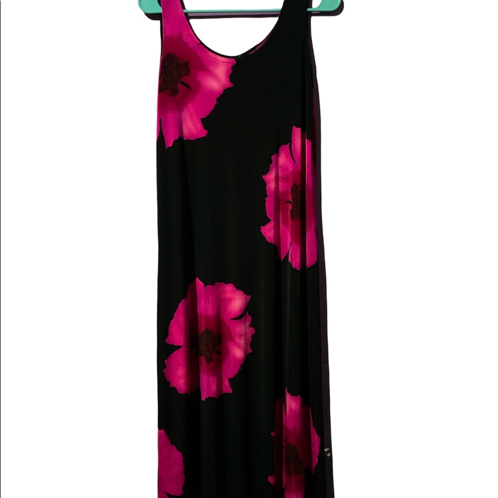90s y2k black and pink floral maxi dress